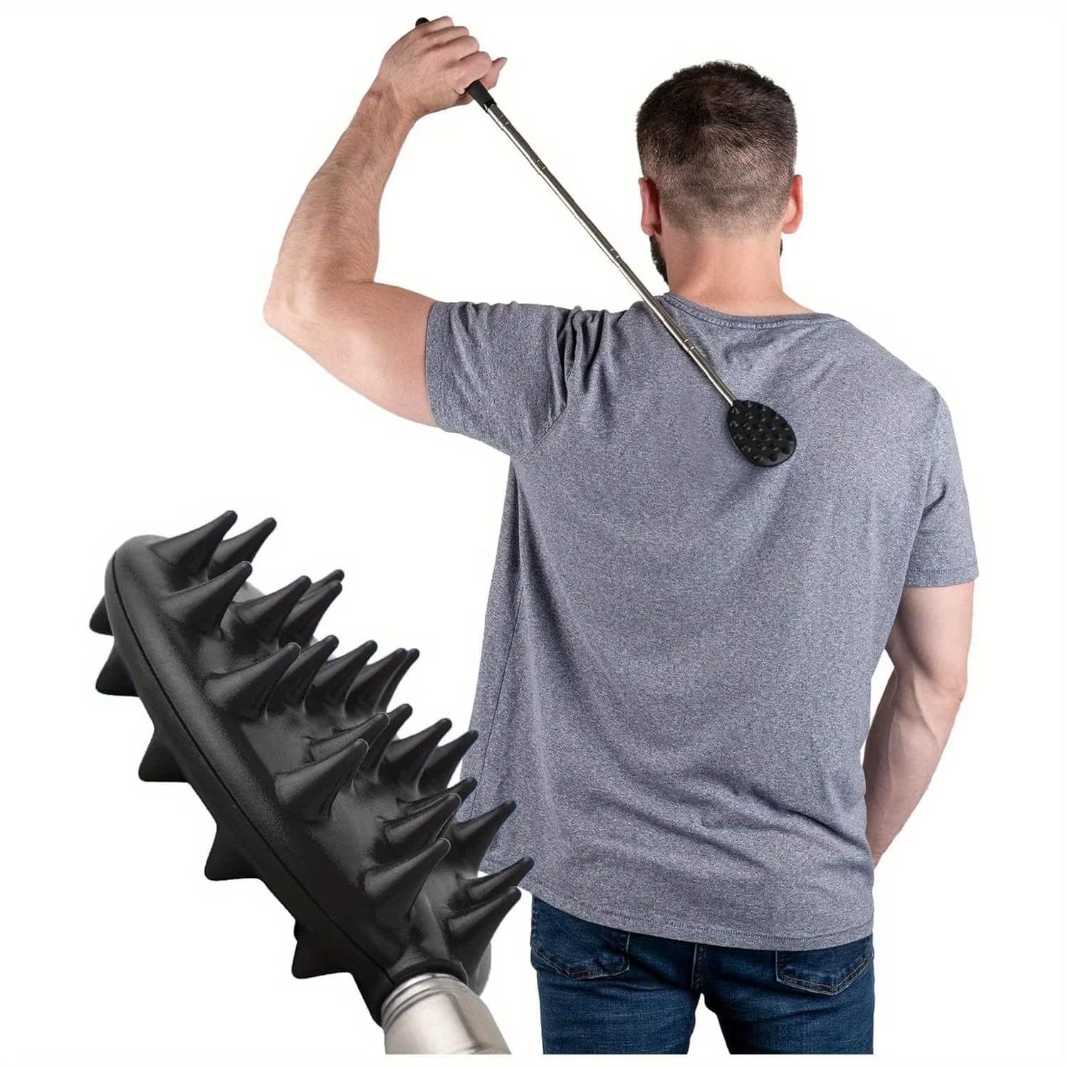 Extendable Cactus Back Scratcher with 1/4-Inch & 1/2-Inch Spikes, Retractable One-Hand Itch Stick for Men & Women, Durable PVC