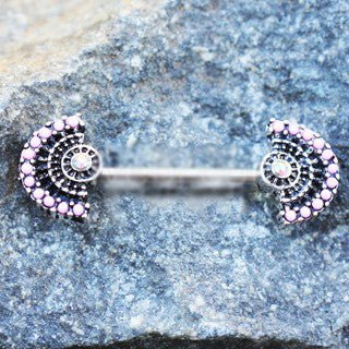 316L Stainless Steel Jeweled Fan Nipple Bar-1